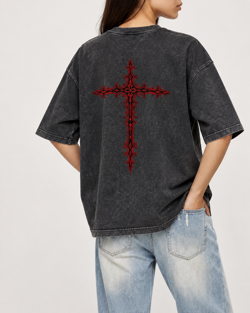 Crimson Cross Mineral Wash Boxy Tee