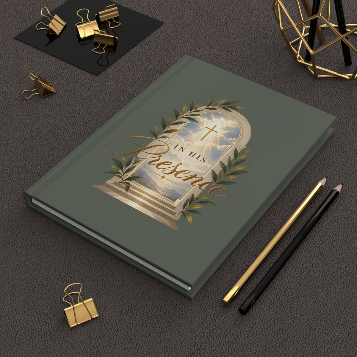 Christian Hardcover Journal — "In His Presence" Lined Matte Notebook