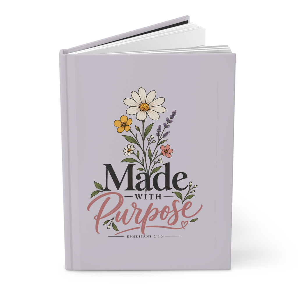 Made With Purpose Floral Hardcover Journal — Lined Inspirational Notebook (Ephesians 2:10)