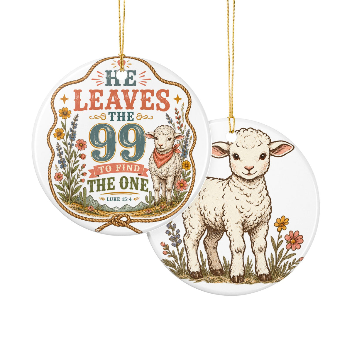 Christian Lamb Ornament – “He Leaves the 99 to Find the One” Ceramic Decoration