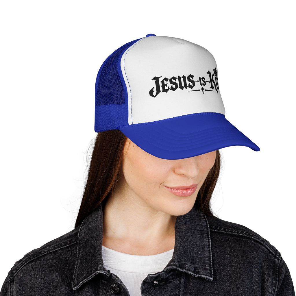 Jesus Is King Trucker Hat – Christian Mesh Cap with Crown & Cross Design