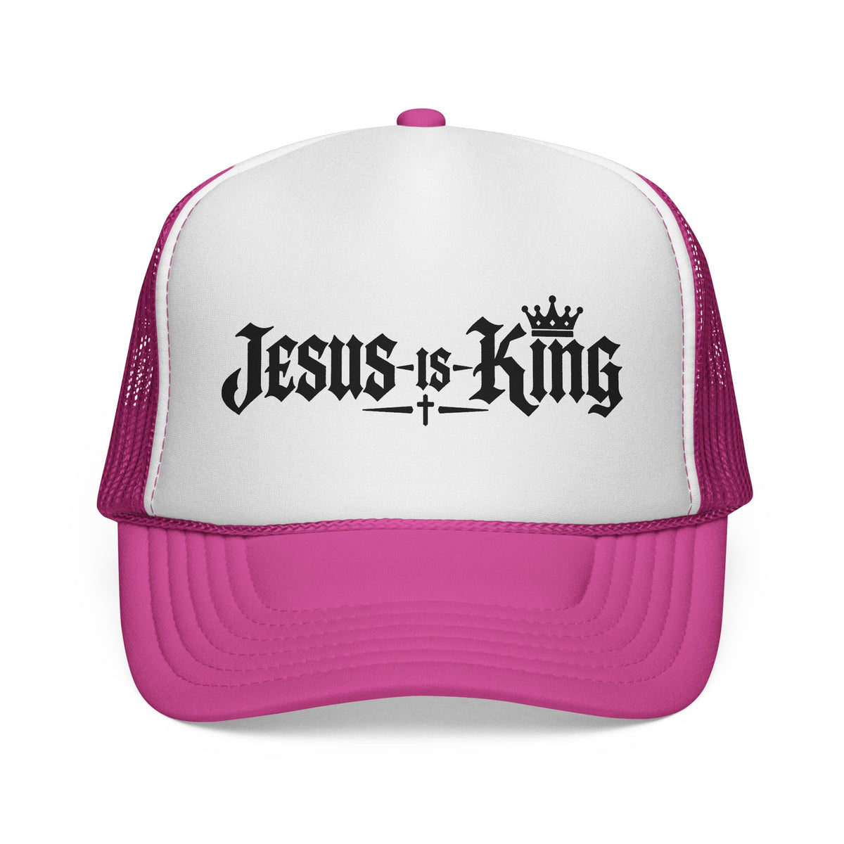 Jesus Is King Trucker Hat – Christian Mesh Cap with Crown & Cross Design