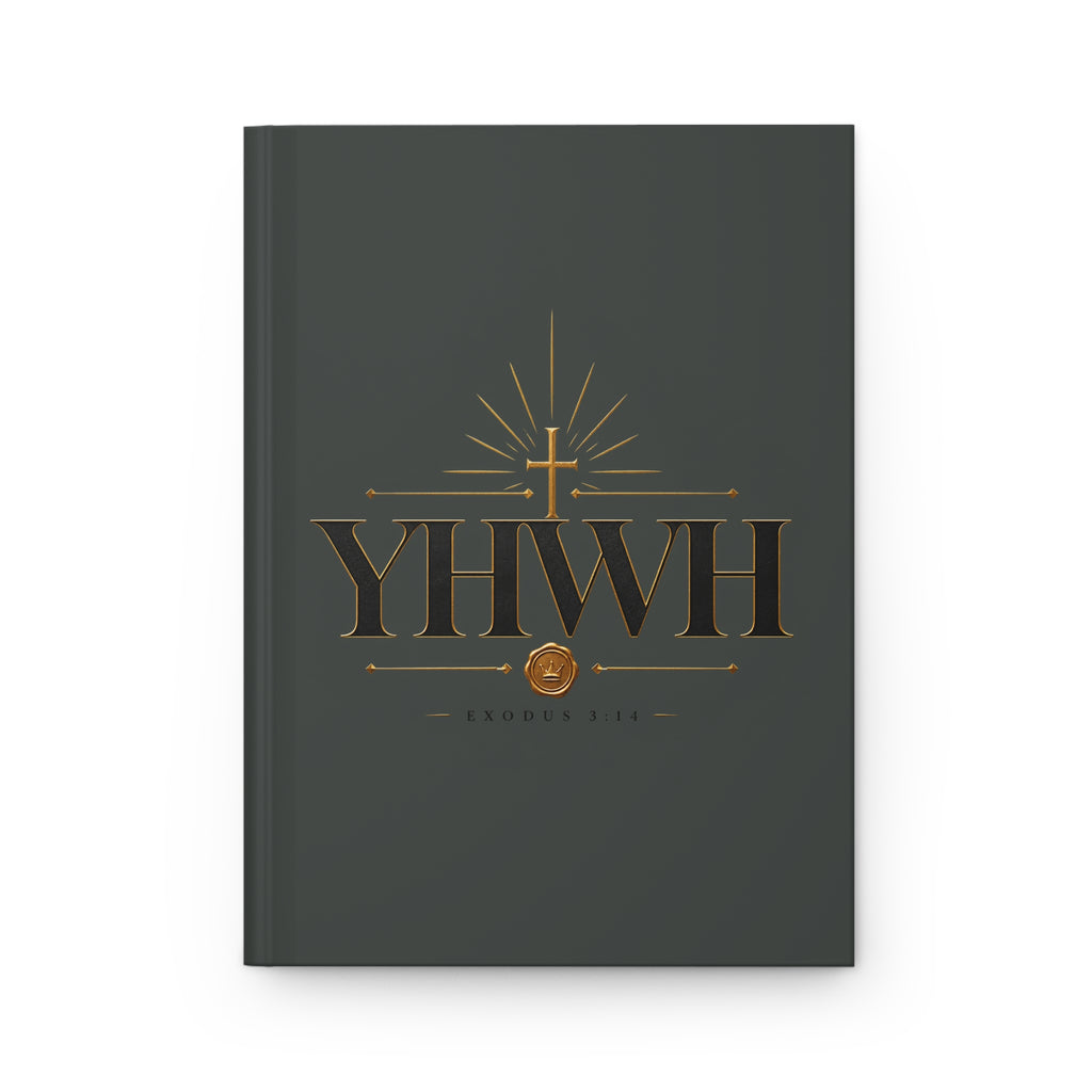 YHWH Hardcover Journal — Christian Lined Notebook with Gold Cross Design