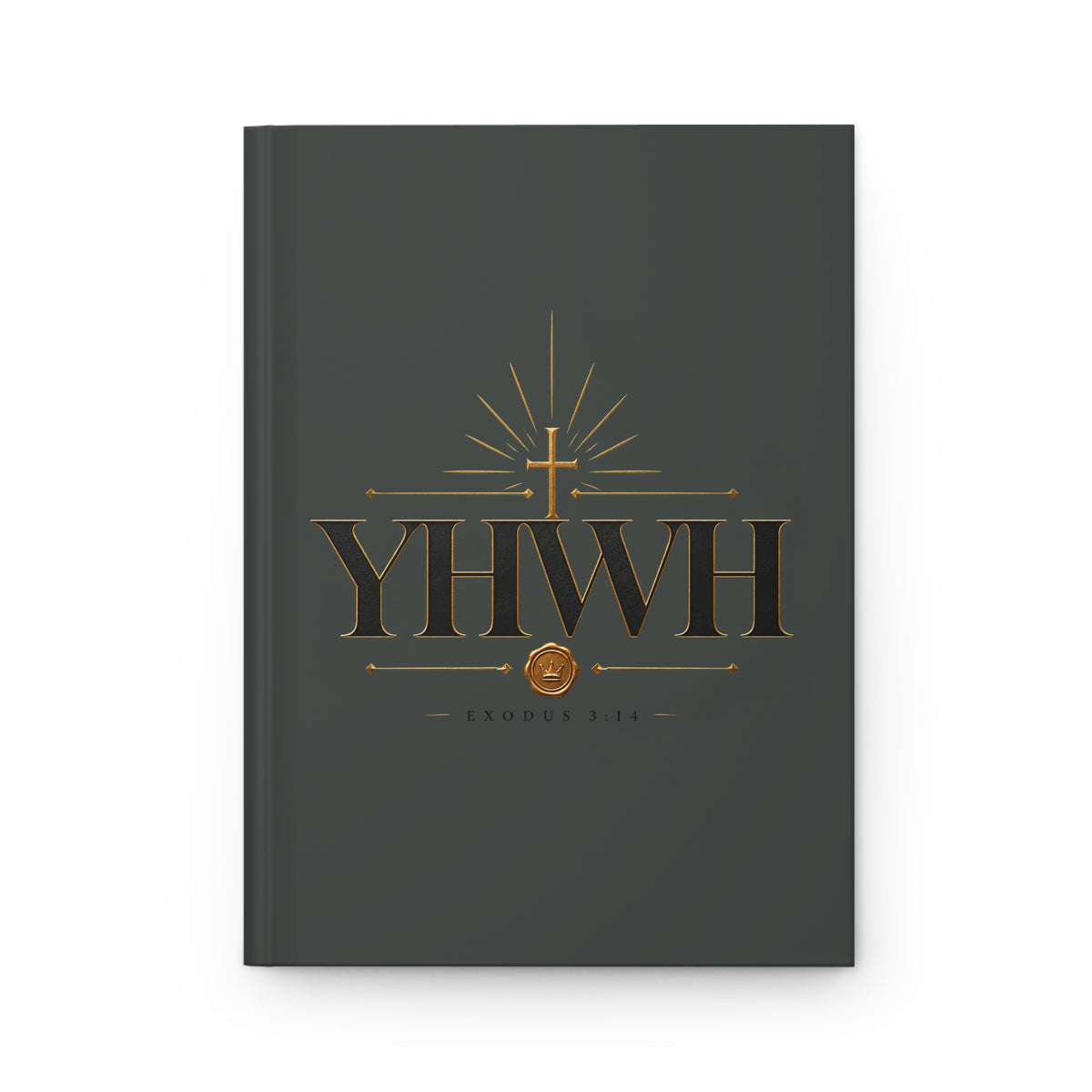 YHWH Hardcover Journal — Christian Lined Notebook with Gold Cross Design