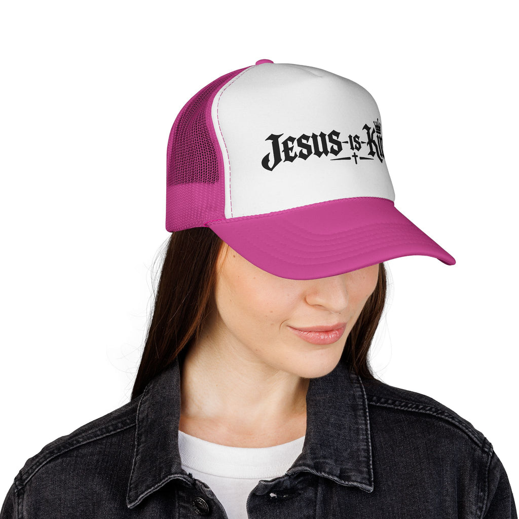 Jesus Is King Trucker Hat – Christian Mesh Cap with Crown & Cross Design