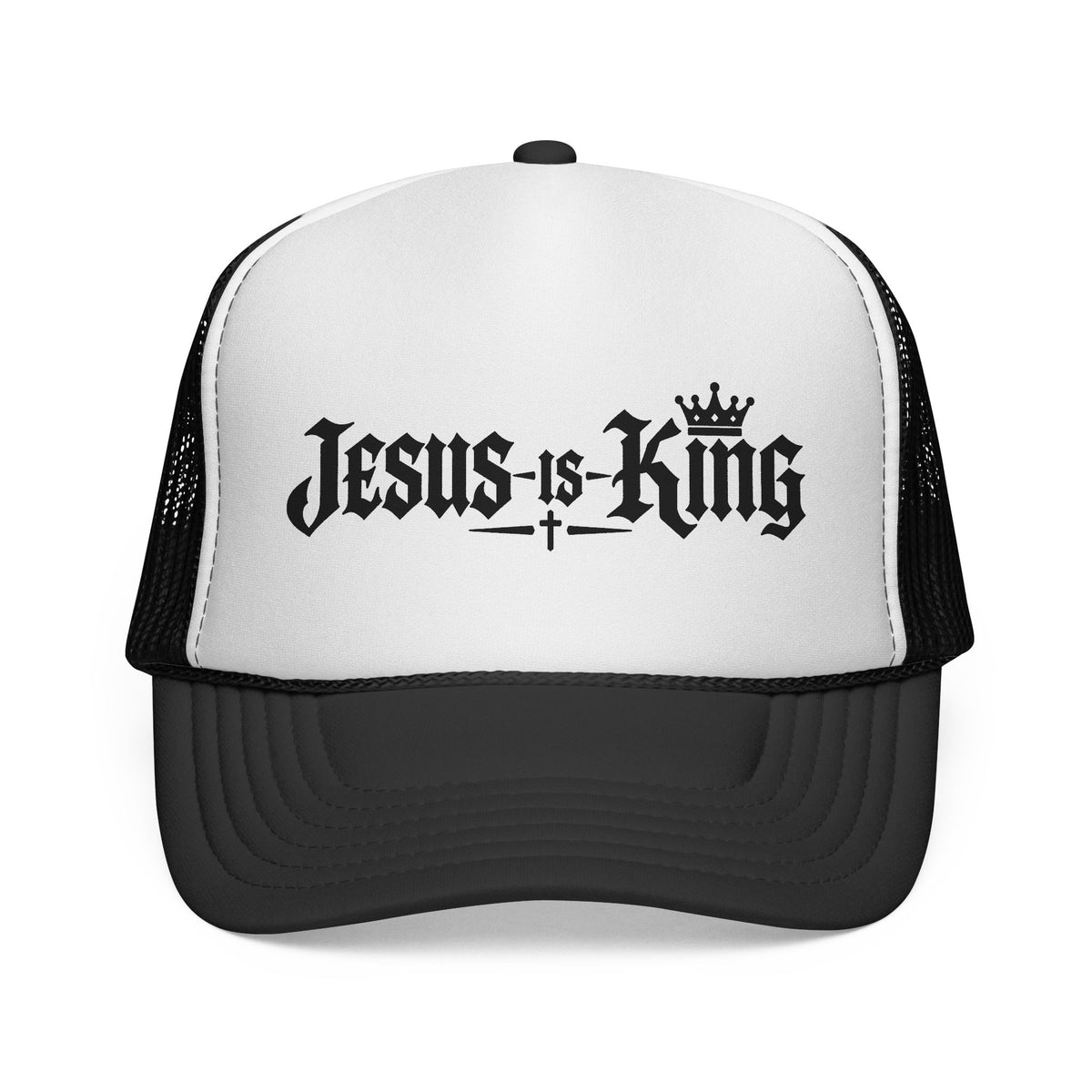 Jesus Is King Trucker Hat – Christian Mesh Cap with Crown & Cross Design