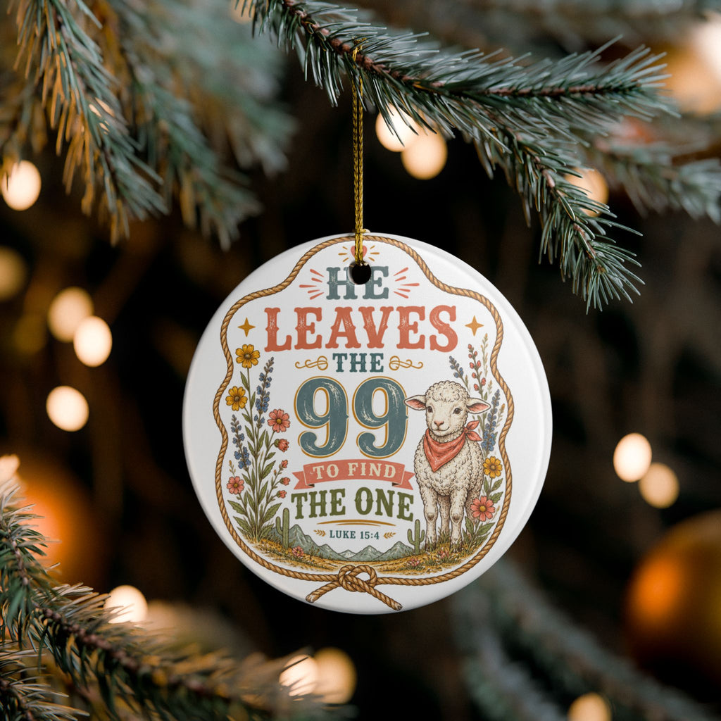 Christian Lamb Ornament – “He Leaves the 99 to Find the One” Ceramic Decoration