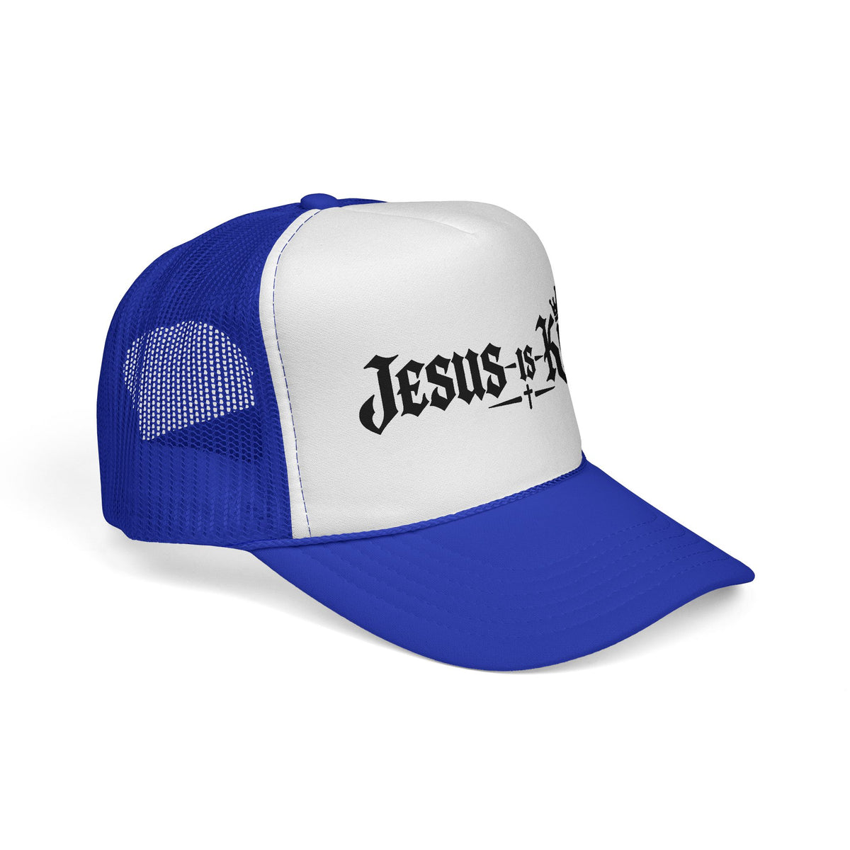 Jesus Is King Trucker Hat – Christian Mesh Cap with Crown & Cross Design