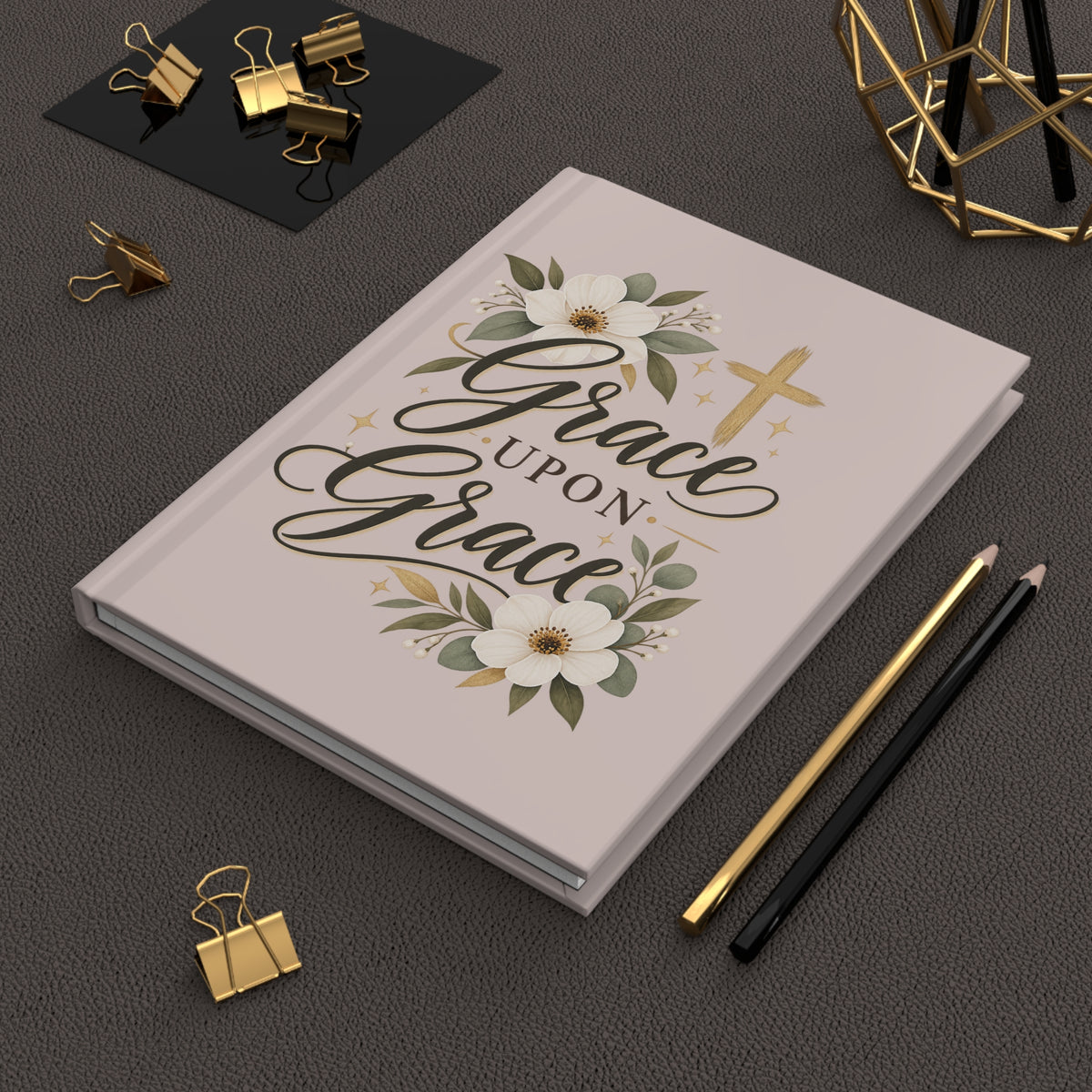 Grace Upon Grace Hardcover Journal — Christian Floral Lined Notebook