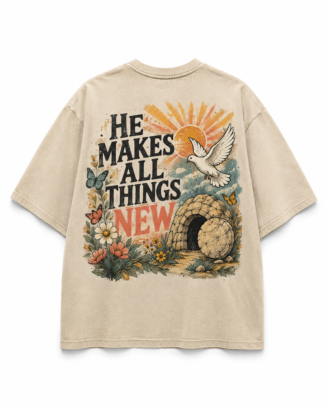 He Makes All Things New T-Shirt — Christian Easter Butterfly Vintage Graphic