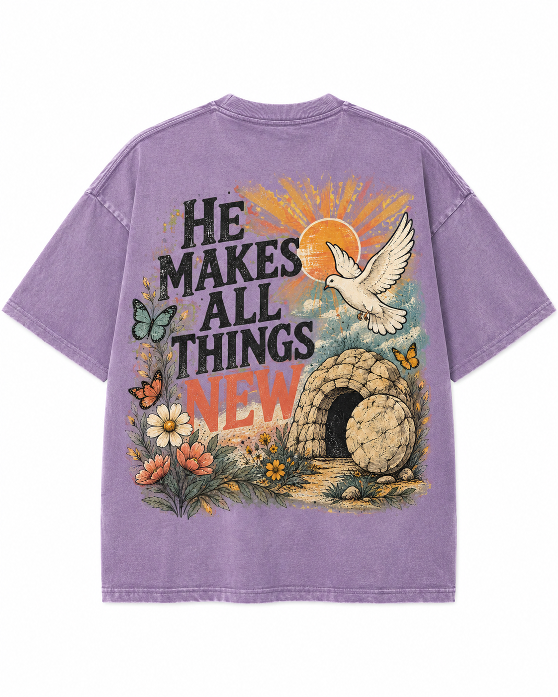 He Makes All Things New T-Shirt — Christian Easter Butterfly Vintage Graphic