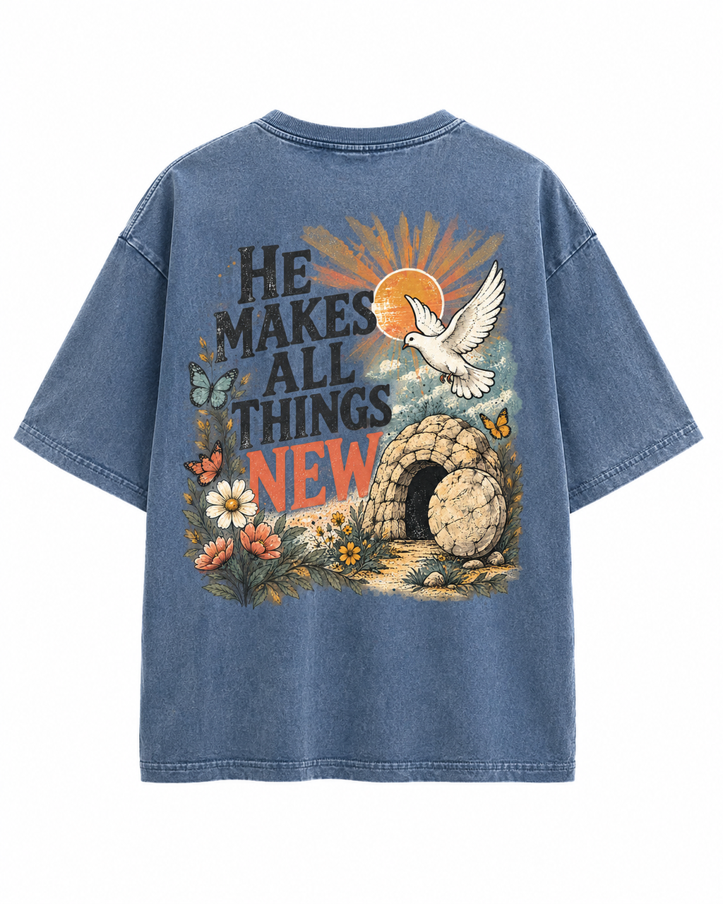 He Makes All Things New T-Shirt — Christian Easter Butterfly Vintage Graphic