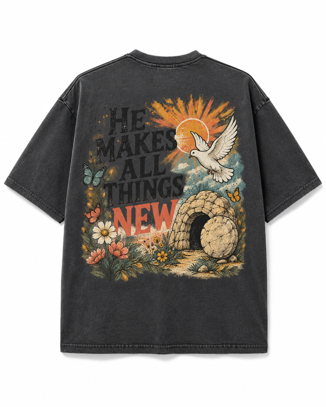 He Makes All Things New T-Shirt — Christian Easter Butterfly Vintage Graphic