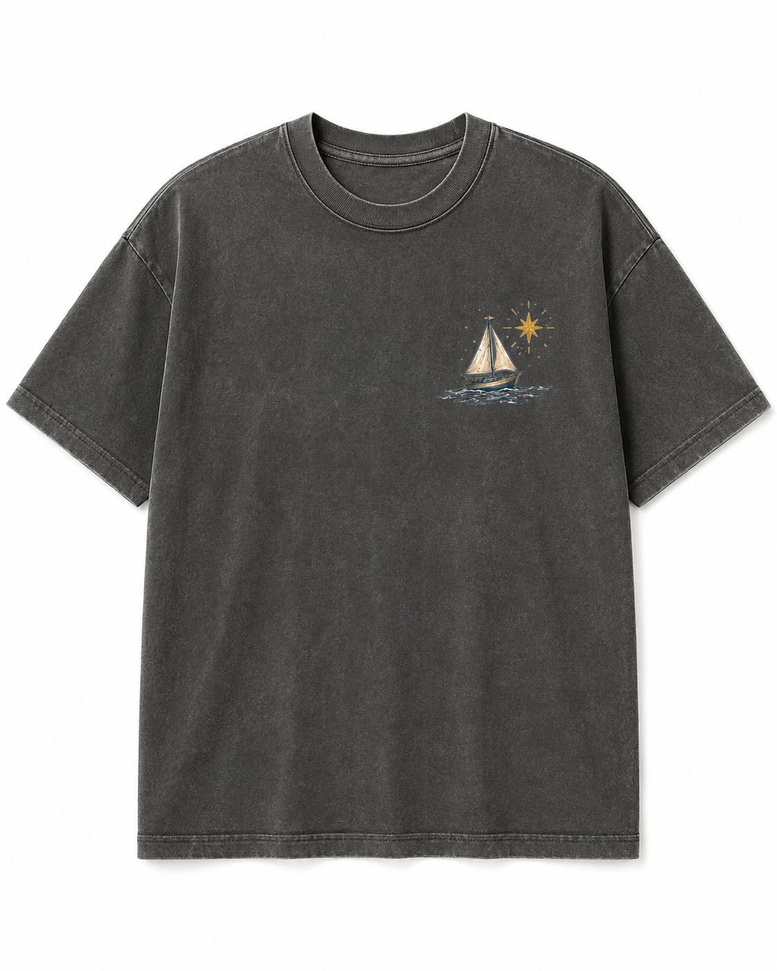 Peace Be Still Sailboat T-Shirt — Christian Faith Graphic Tee (Mark 4:39)