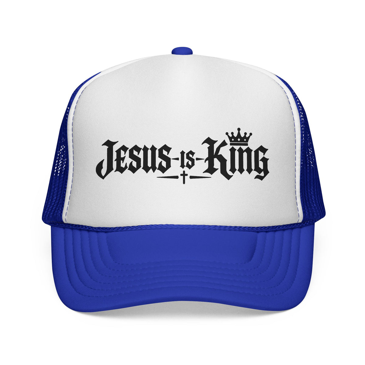 Jesus Is King Trucker Hat – Christian Mesh Cap with Crown & Cross Design