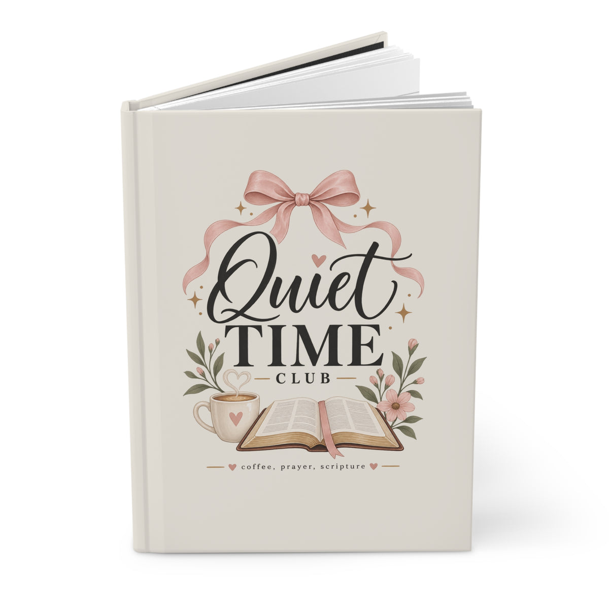 Quiet Time Club Hardcover Journal — Lined Devotional Journal with Bible, Coffee & Prayer Design