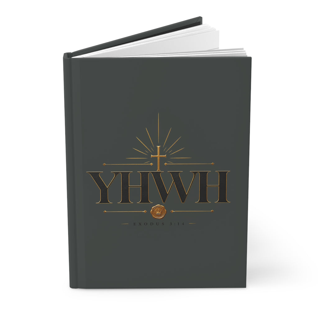 YHWH Hardcover Journal — Christian Lined Notebook with Gold Cross Design