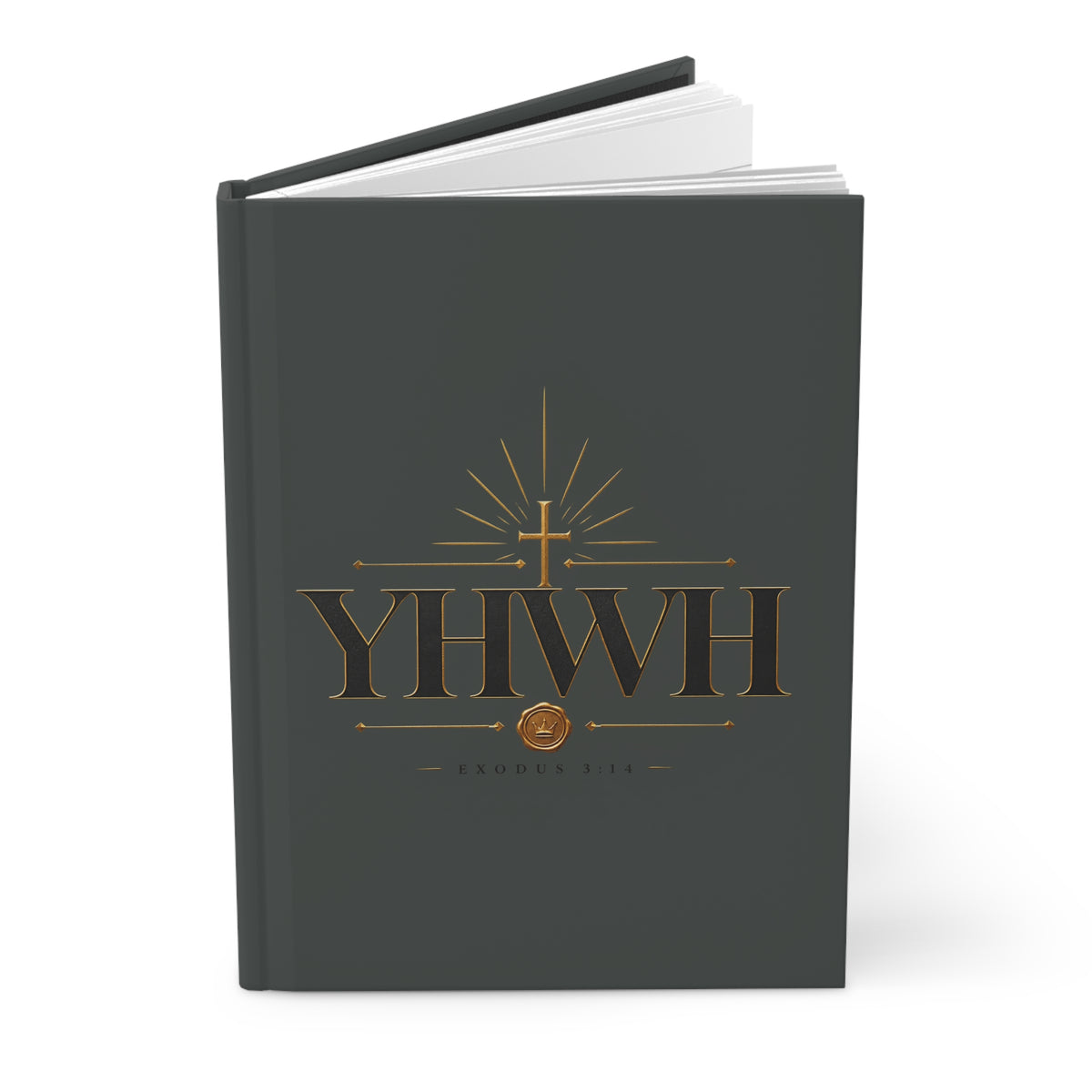 YHWH Hardcover Journal — Christian Lined Notebook with Gold Cross Design
