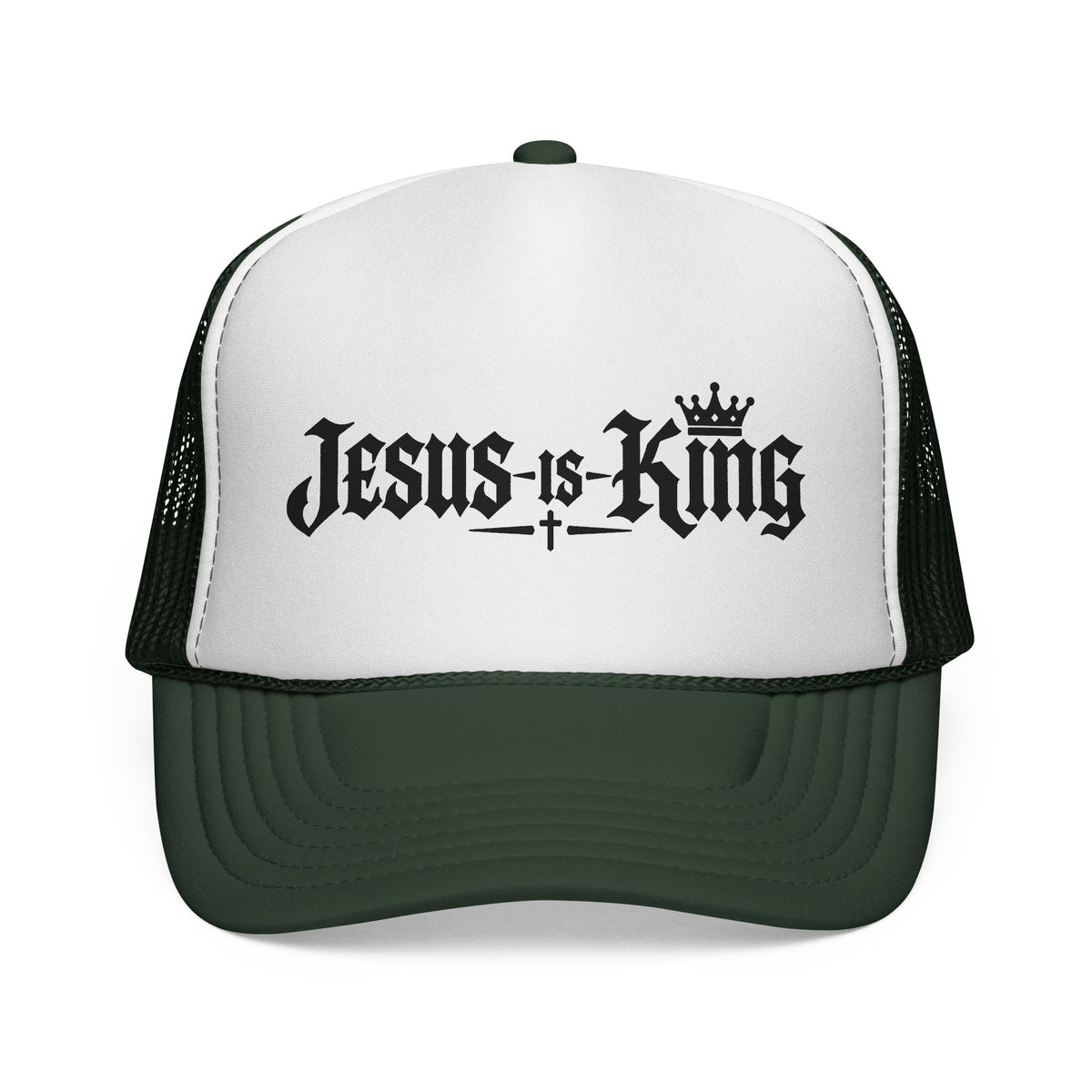 Jesus Is King Trucker Hat – Christian Mesh Cap with Crown & Cross Design