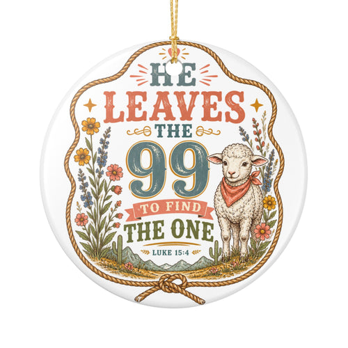 Christian Lamb Ornament – “He Leaves the 99 to Find the One” Ceramic Decoration