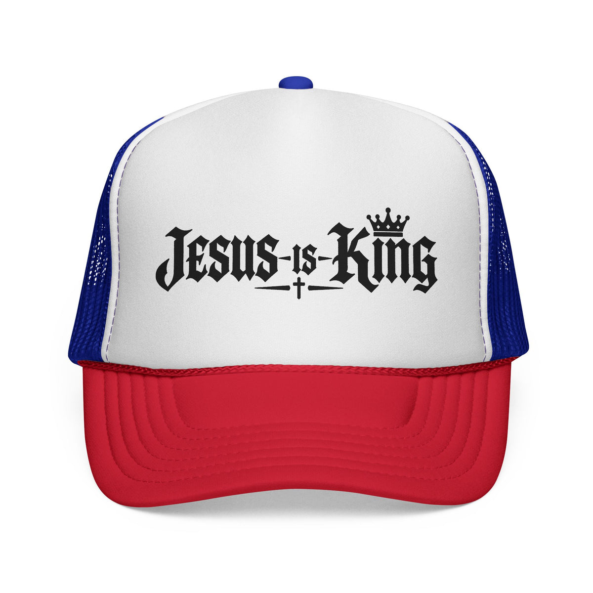 Jesus Is King Trucker Hat – Christian Mesh Cap with Crown & Cross Design